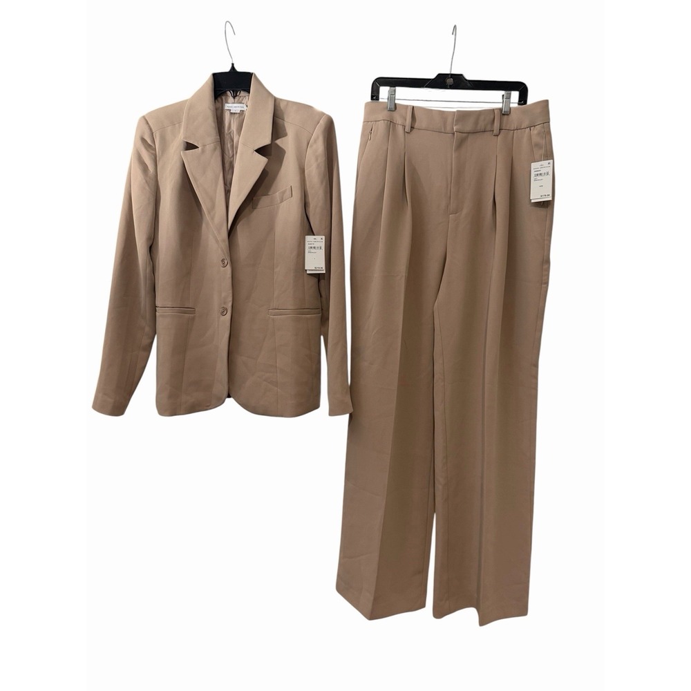 Good American Suit Womens Large 14/32 Beige Blazer Jacket Wide Leg Pants #GGG1-3